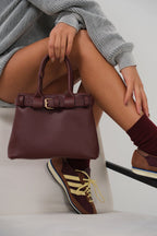 Belt Detail Burgundy Handbag