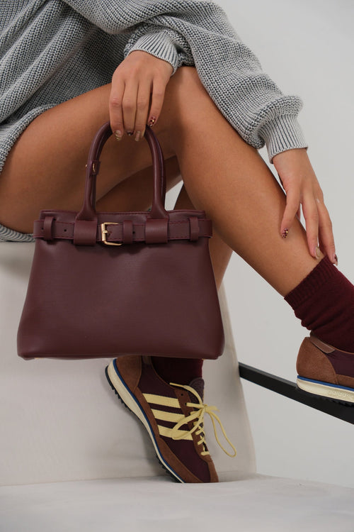 Belt Detail Burgundy Handbag