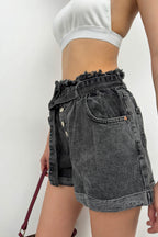 Waist Waist Ruched Gray Denim Shorts