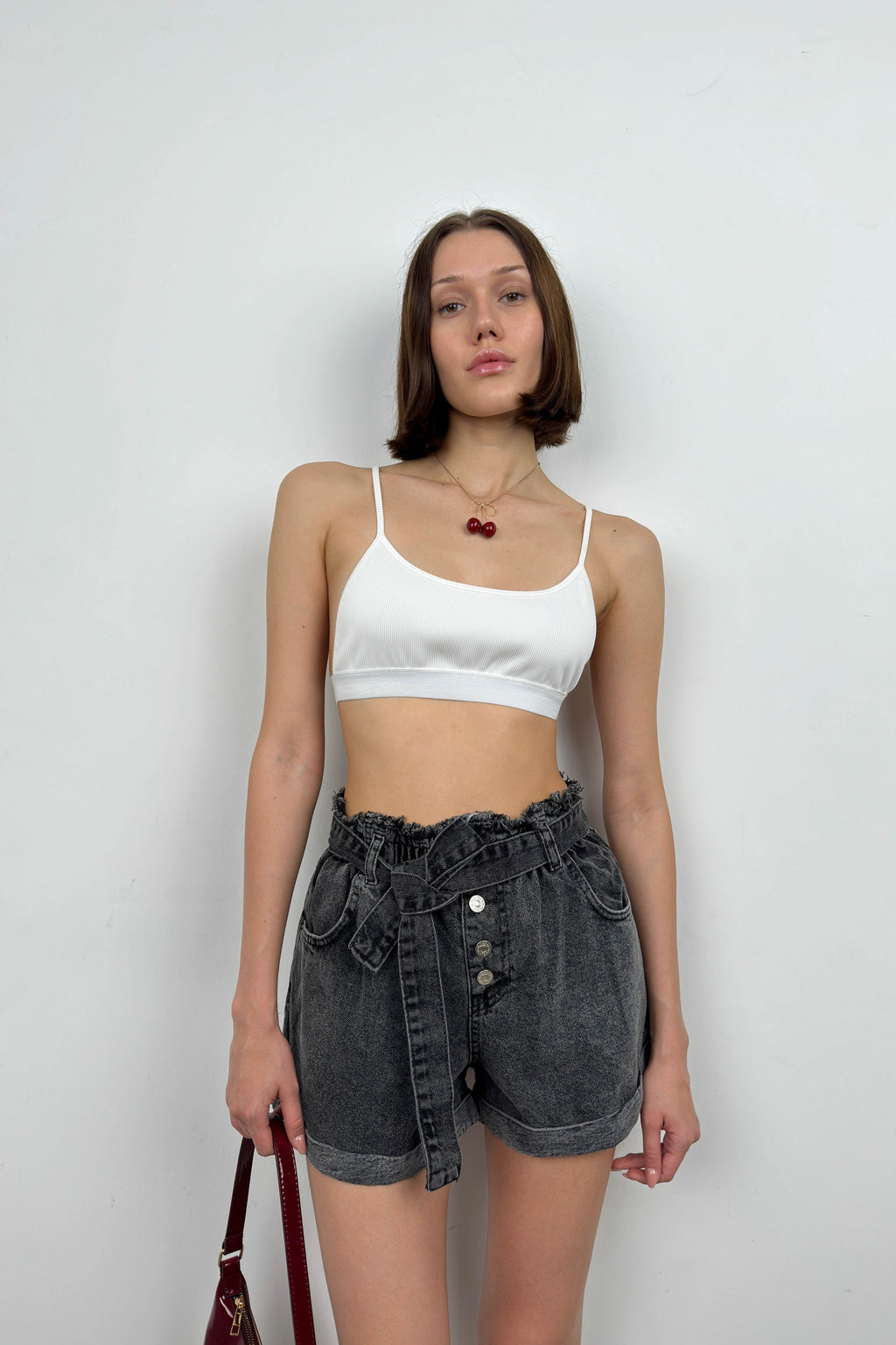 Waist Waist Ruched Gray Denim Shorts