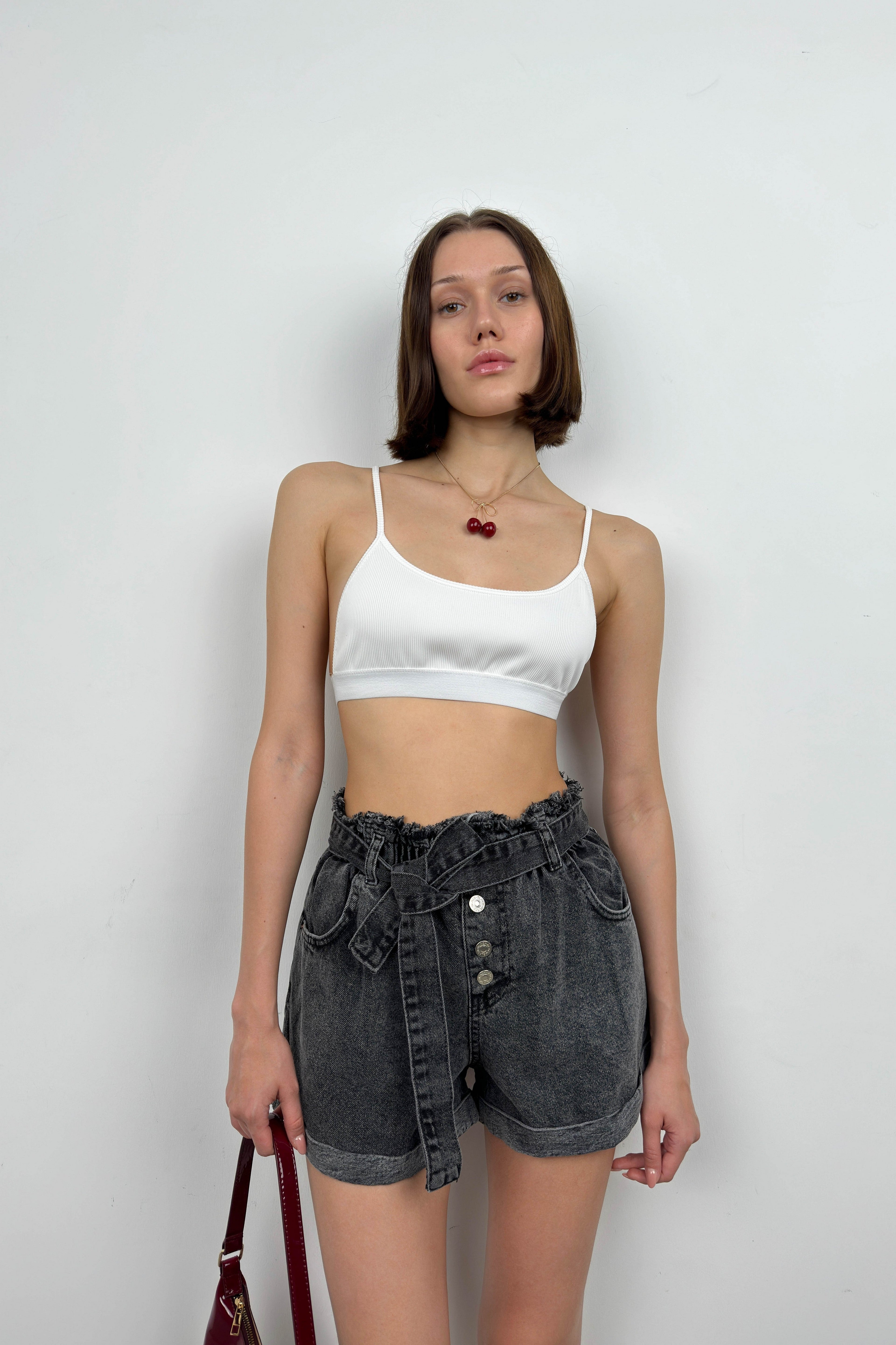 Waist Waist Ruched Gray Denim Shorts