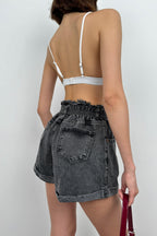 Waist Waist Ruched Gray Denim Shorts