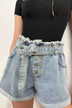 Waist Waist Ruched Light Blue Denim Shorts