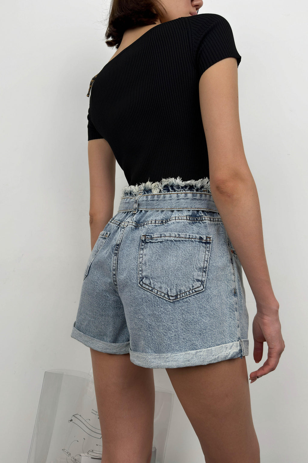 Waist Waist Ruched Light Blue Denim Shorts