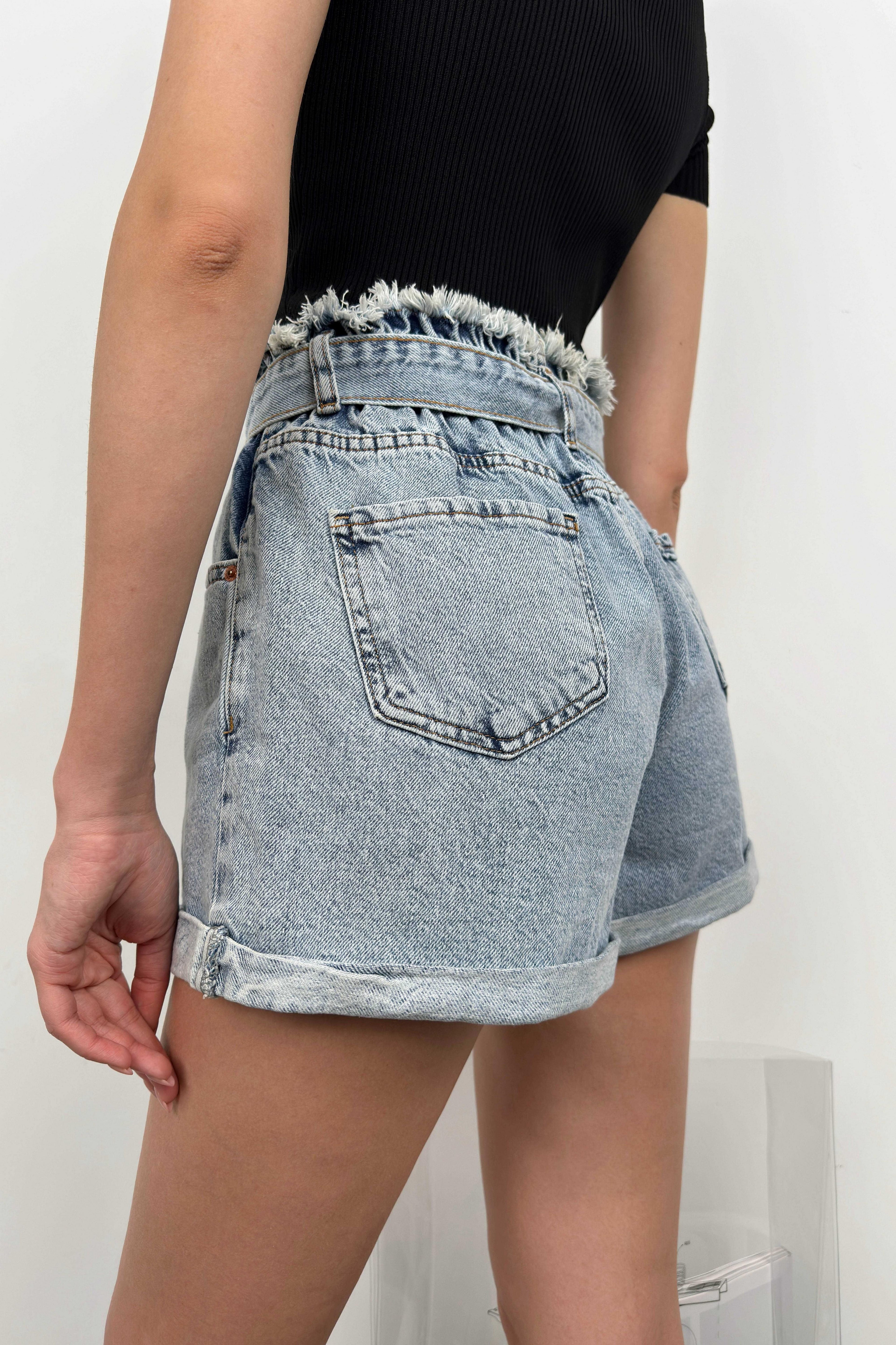 Waist Waist Ruched Light Blue Denim Shorts