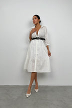 Belted Broderie White Shirt Dress
