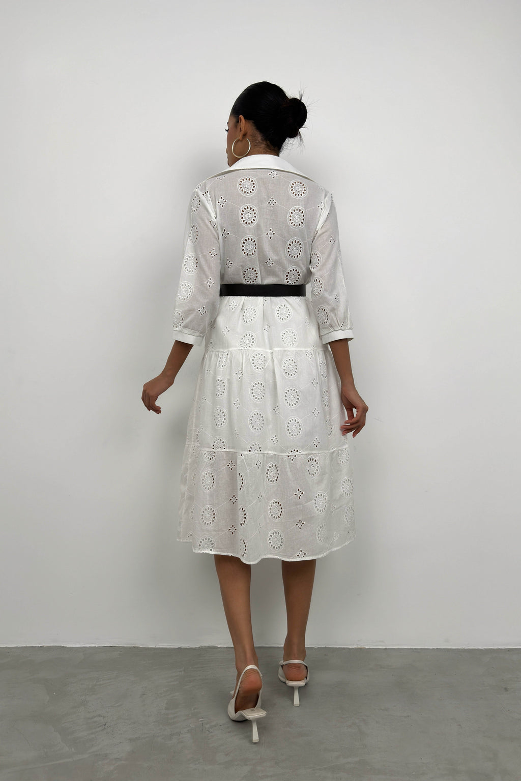Belted Broderie White Shirt Dress