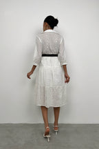 Belted Broderie White Shirt Dress