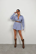 Waistted Striped Blue White Shirt Dress
