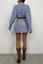Waistted Striped Blue White Shirt Dress