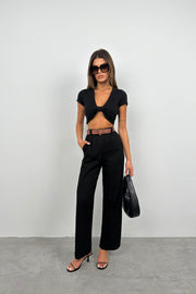 Belted Black Palazzo Trousers