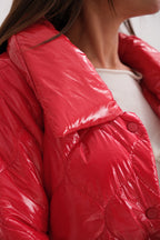 Belted Patent Puffer Red Maxi Coat