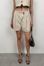 Linen Vest Beige Shorts Set