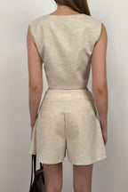 Linen Vest Beige Shorts Set