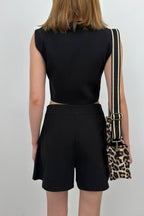 Linen Vest Black Shorts Set
