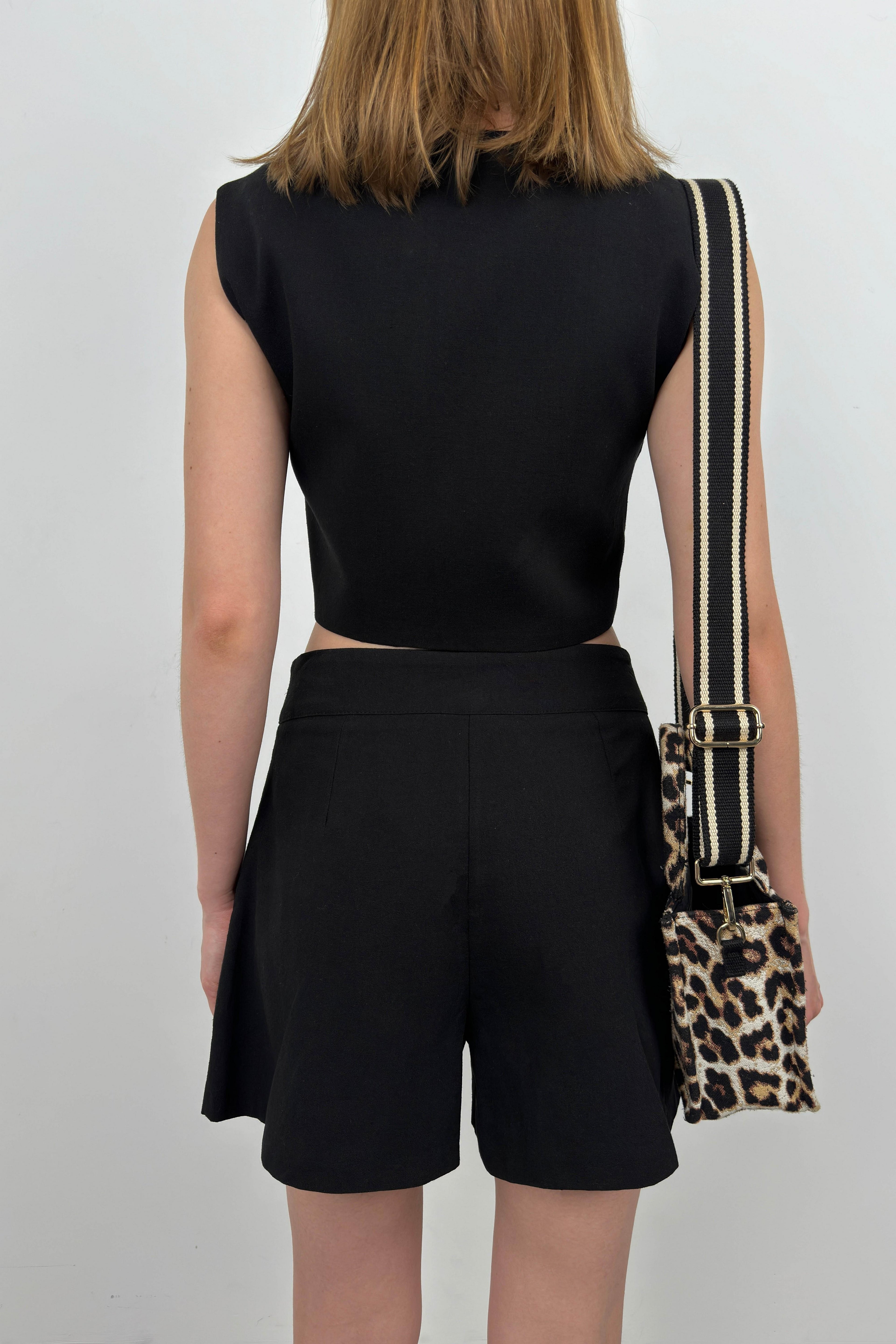 Linen Vest Black Shorts Set