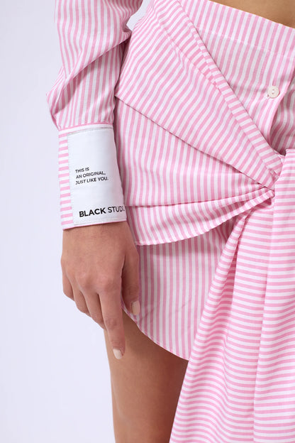 Sleeve Label Detail Striped Pink Crop Shirt + Skirt
