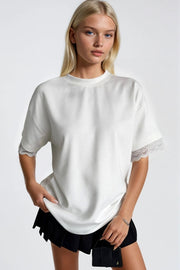 Arm and Back Lace Detail White T-Shirt