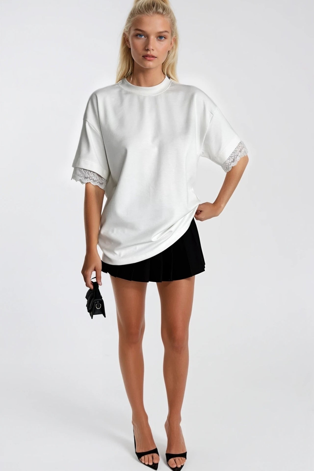 Kol Ve Sırt Lace Detail White T-Shirt