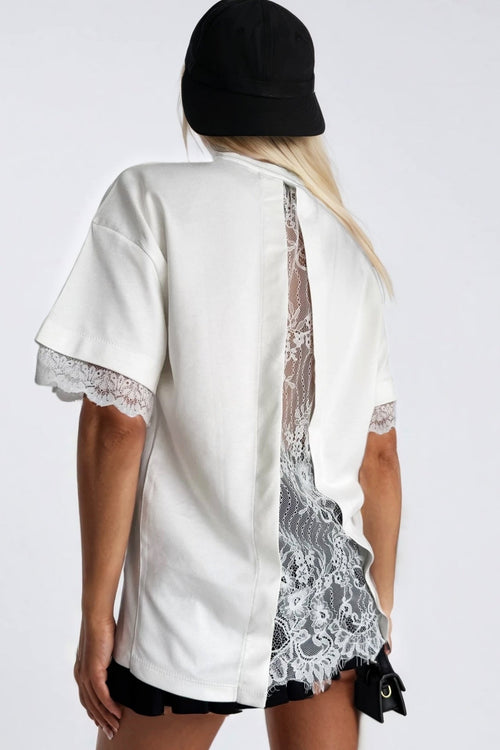 Arm and Back Lace Detail White T-Shirt