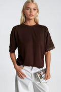Kol Ve Sırt Lace Detail Brown T-Shirt