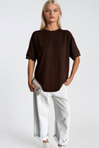 Kol Ve Sırt Lace Detail Brown T-Shirt