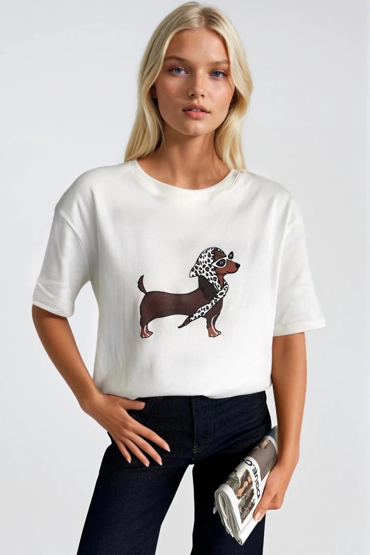 Dog Print White T-Shirt