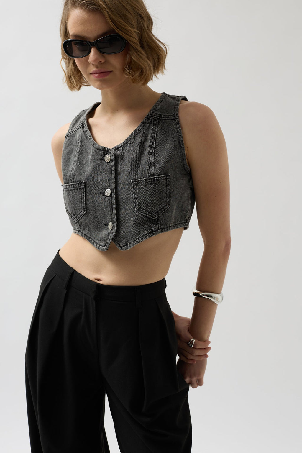 Denim Pocket Gray Vest