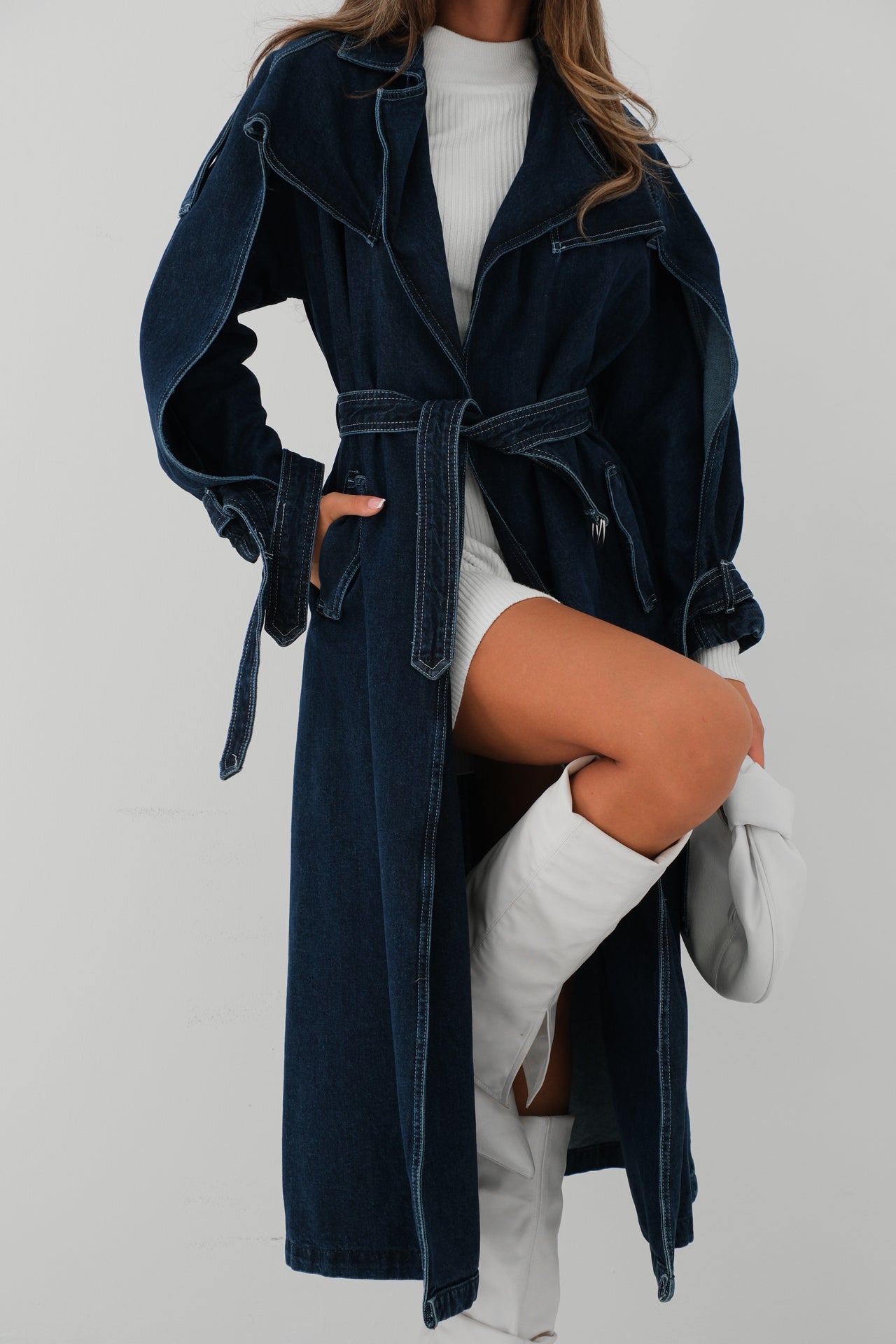Navy Denim Trench Coat
