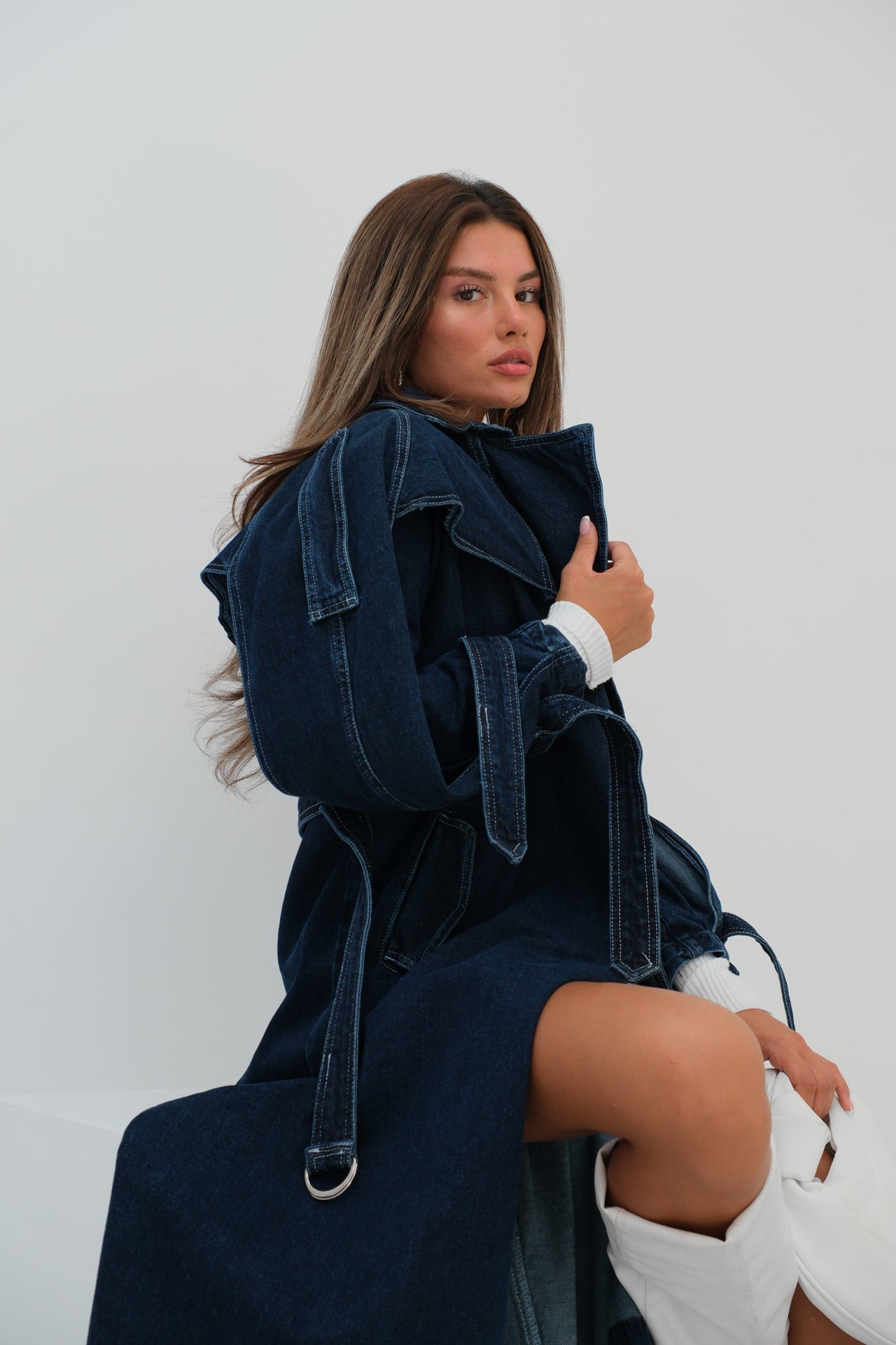 Navy Denim Trench Coat