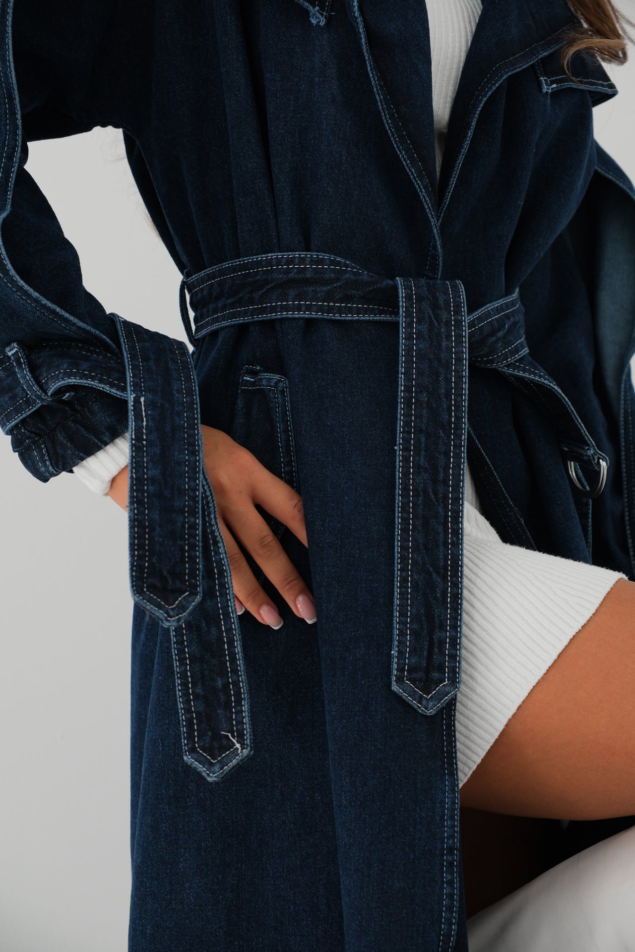 Navy Denim Trench Coat