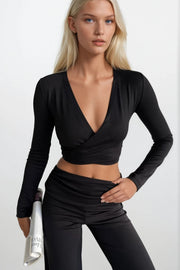 Black Wrap-Front Blouse