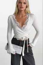 Wrap Tie Lace White Blouse