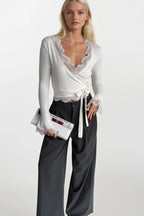 Wrap Tie Lace White Blouse