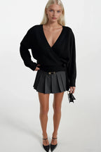 Wrap Tie Black Knit Cardigan