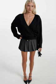 Black Knit Cardigan with Wrap-Around Tie