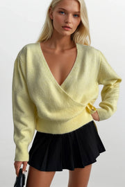 Yellow Wrap Knit Cardigan