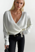 Wrap Tie Ecru Knit Cardigan