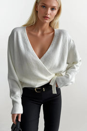 Ecru Knit Wrap Cardigan