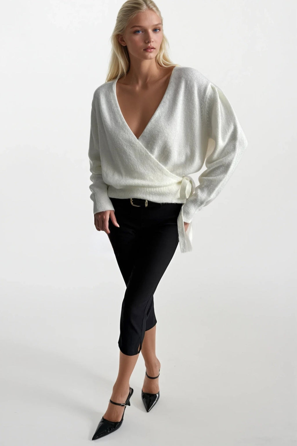 Wrap Tie Ecru Knit Cardigan