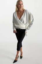 Wrap Tie Ecru Knit Cardigan