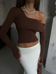 Double Breasted Asymmetrical Brown Knitted Sweater