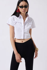 Ribbon Detail Crop White Shirt
