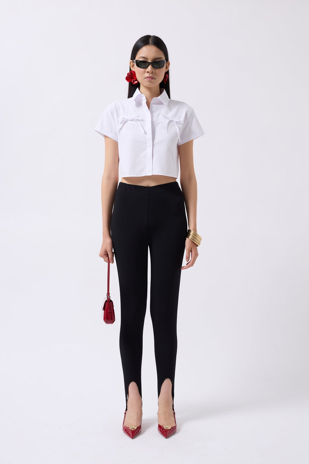 Ribbon Detail Crop White Shirt