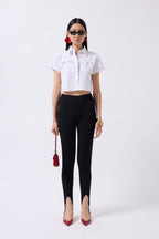 Ribbon Detail Crop White Shirt