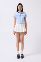 Ribbon Detail Crop Blue Shirt