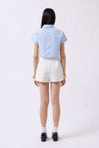 Ribbon Detail Crop Blue Shirt