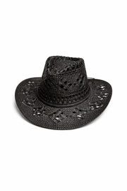Ribbon Detail Woven Fedora Black Hat