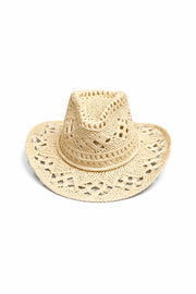 Ribbon Detail Woven Beige Fedora Hat