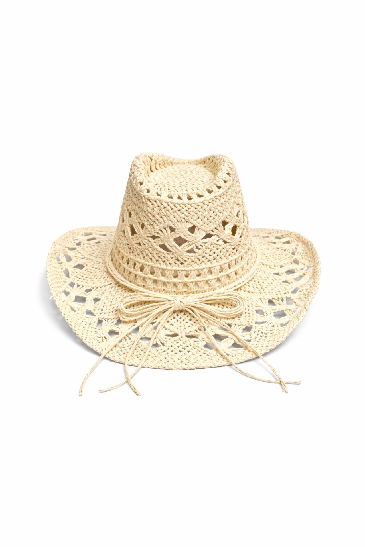 Bow Detail Straw Beige Fedora Hat